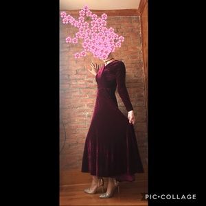 Burgundy velvet floor-length dress